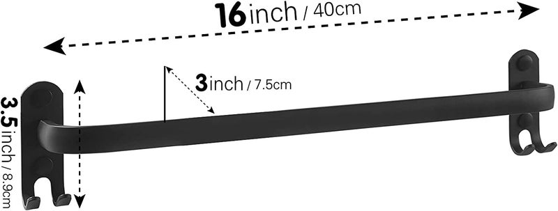 16" Bathroom Single Towel Bar with Hooks Stainless Steel Matte Black Bathroom Towel Rack Wall Mounted Towel Rack for Kitchen Shower Toilet Bathroom Accessories - Image 2