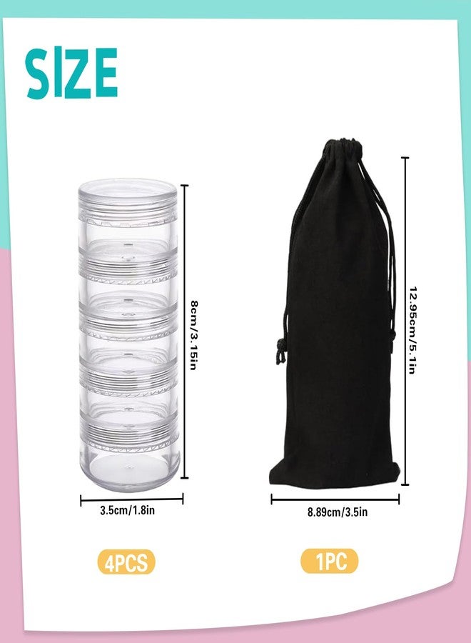 MiDube 4 Sets 5 Layers Travel Spice Container with Black Organizer Bag, Clear Mini Portable Stackable Camp Spice Kit for Outdoor Cooking, Traveling, Barbecuing Use - Image 2