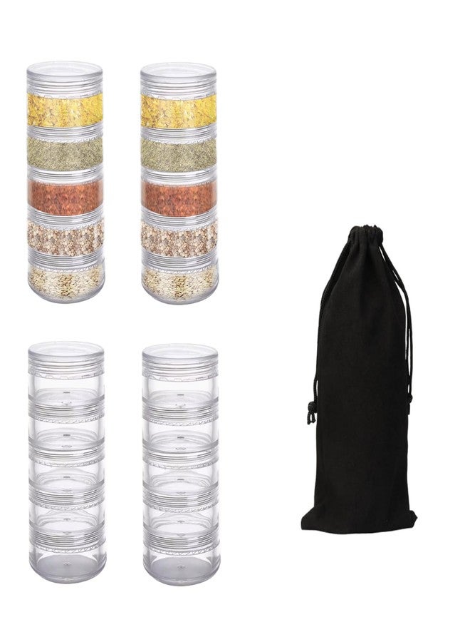 MiDube 4 Sets 5 Layers Travel Spice Container with Black Organizer Bag, Clear Mini Portable Stackable Camp Spice Kit for Outdoor Cooking, Traveling, Barbecuing Use - Image 1
