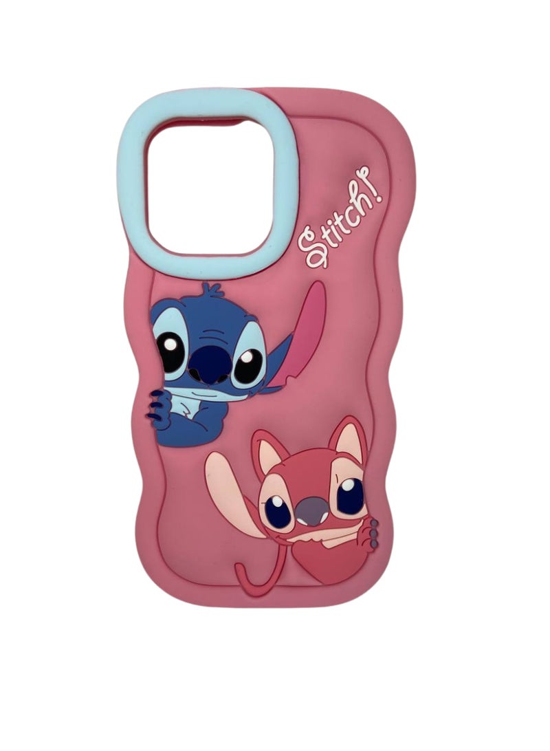 3D Cartoon Phone Case for iPhone 12 Pro Max, 13 Pro Max, All-Round Protection, Anti-Slip Design (Stitch Pink) - Image 1