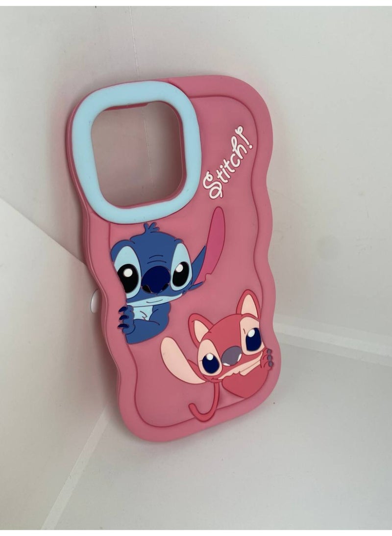 3D Cartoon Phone Case for iPhone 12 Pro Max, 13 Pro Max, All-Round Protection, Anti-Slip Design (Stitch Pink) - Image 3