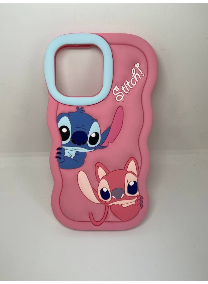 3D Cartoon Phone Case for iPhone 12 Pro Max, 13 Pro Max, All-Round Protection, Anti-Slip Design (Stitch Pink) - Image 4