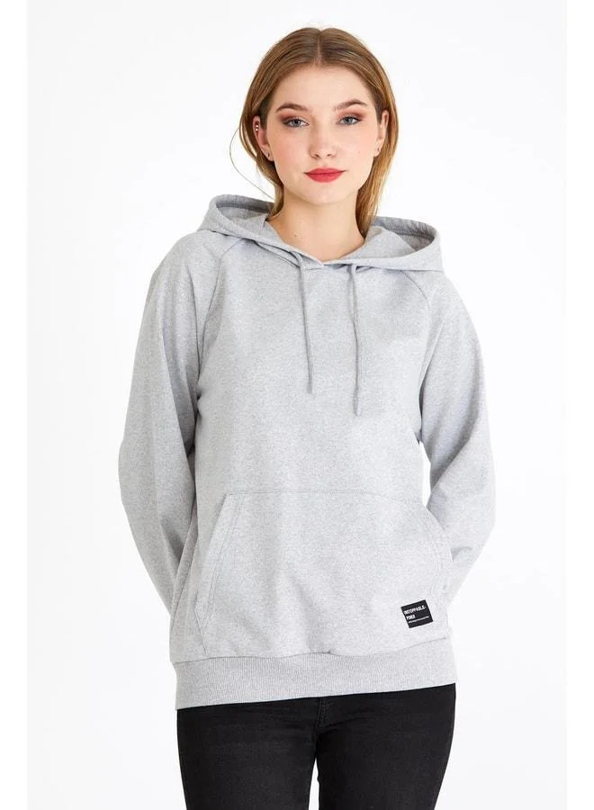 mmetalic Women's Gray Basic Hooded Knitted Sweatshirt
