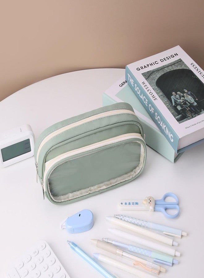 iSuperb Large Capacity Pencil Case with Compartments, Cute Transparent Pencil Pouch with Zipper, Big Storage Pen Bag for Men Women, Adult Stationery Pen Bag for Travel and Office (Green) - Image 5