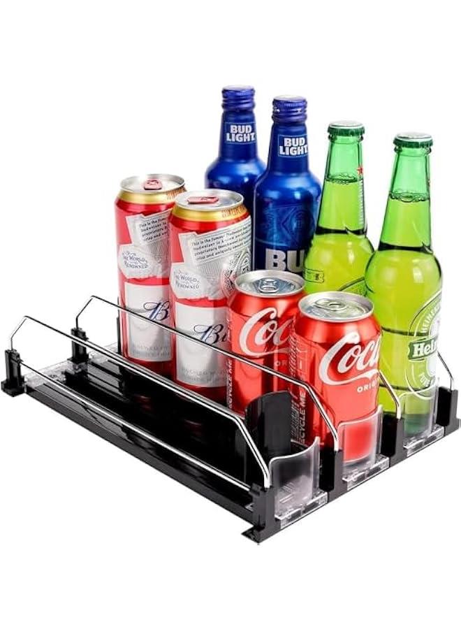 MIXDE Soda Can Dispenser for Refrigerator,Self-Pushing Drink Organizer for Fridge, Width Adjustable Fridge Organization, Beer Pop Can Water Bottle Drink Dispenser for Fridge (Black-3 Row) - Image 1