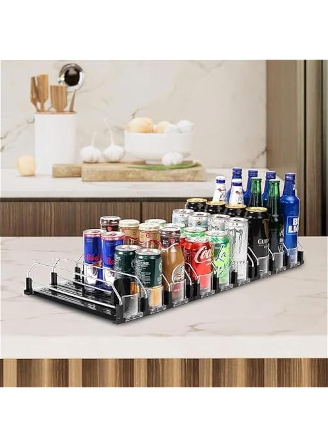 MIXDE Soda Can Dispenser for Refrigerator,Self-Pushing Drink Organizer for Fridge, Width Adjustable Fridge Organization, Beer Pop Can Water Bottle Drink Dispenser for Fridge (Black-3 Row) - Image 5