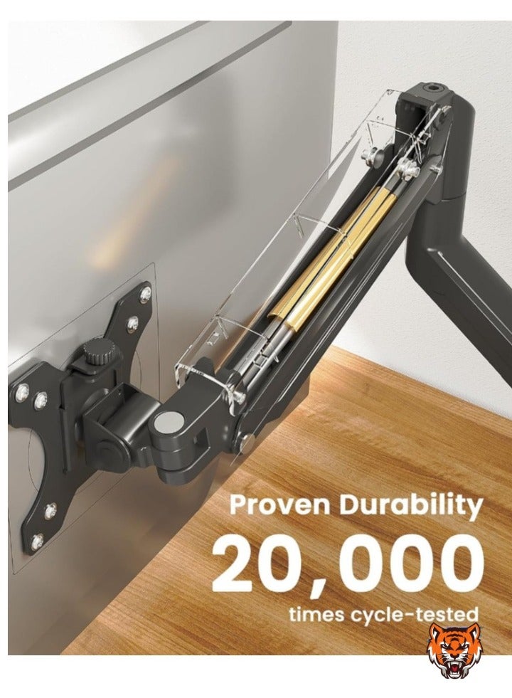 TIGER Single Monitor Arm for 13-32 Inch Screens – Adjustable Gas Spring Mount, Holds up to 22 lbs, VESA Mount with C-Clamp & Grommet Base, Max VESA 100x100mm  - Image 2