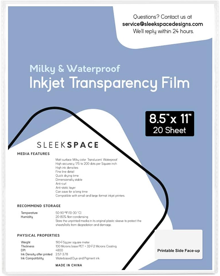 Sleek Space Milky Transparency Film for Inkjet Printers, Screen Printing | 100% Waterproof, Anti-curl, Anti-static | High Ink Density, Quick Dry Ink | For Silk Screen, Offset, T-Shirts | 190 +/-5 psm - Image 1