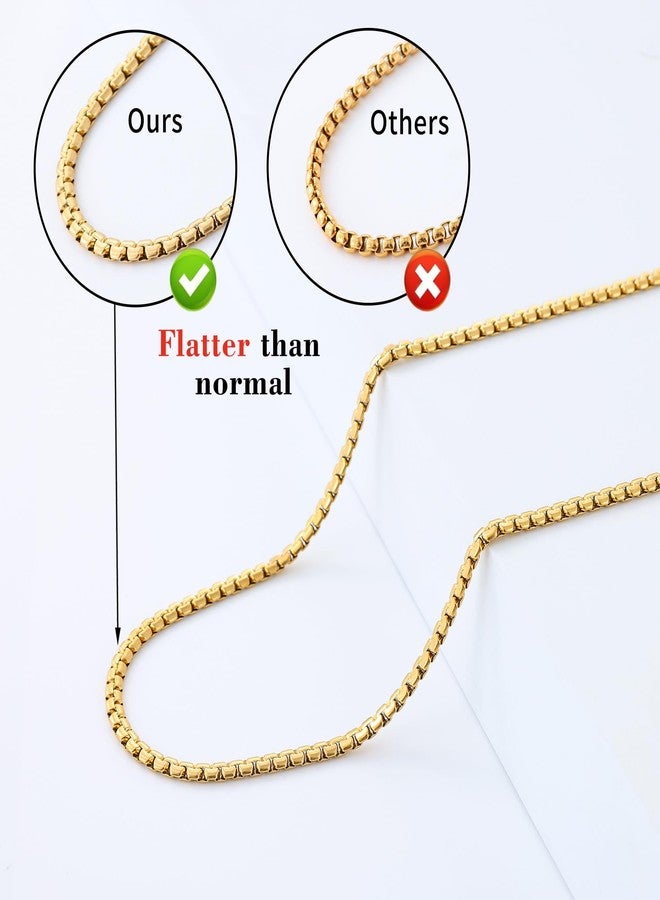 Fiusem سلسلة صندوقية مسطحة من فيوسيم للرجال، قلادة من الفولاذ المقاوم للصدأ مطلية بالذهب عيار 14 قيراطًا، سلاسل 3/5 مم للرجال والنساء، 16-28 بوصة، 20 بوصة، فولاذ مقاوم للصدأ، بدون أحجار كريمة - Image 5