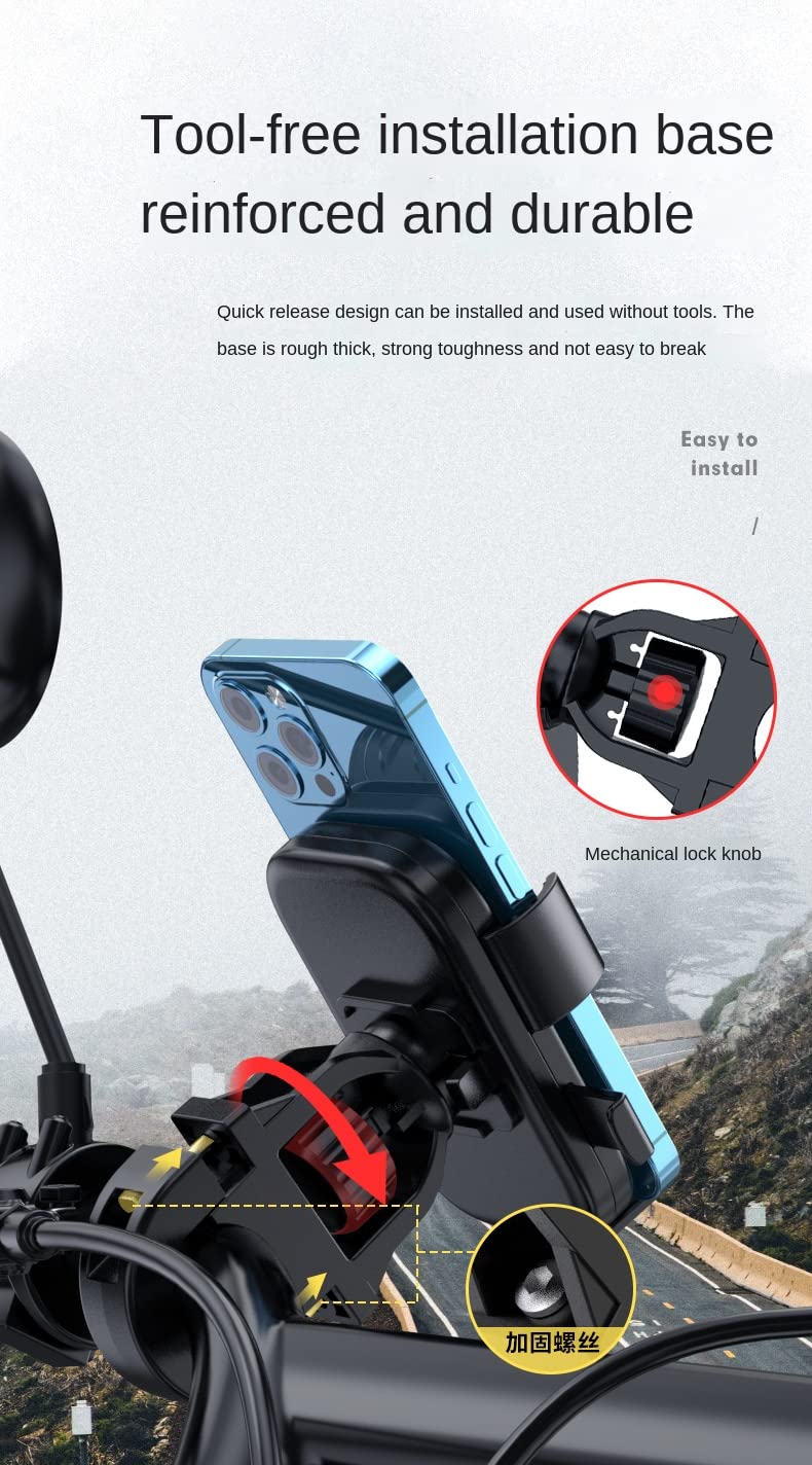 STRIFF Mobile Holder for Bikes, Motorcycle, Scooter, Bicycles, Jaw Grip Bike Mobile Holder, Aluminium Handlebar Cellphone Holder for Maps - Black - Image 5