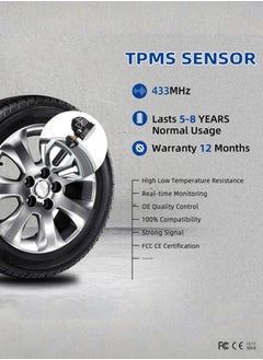 TLAXCA استبدال مستشعر TPMS لسيارة شيفروليه جي إم سي كاديلاك بويك، نظام مراقبة ضغط الإطارات 433 ميجا هرتز رقم OE 13598773 13594222 (4 قطع)  - Image 3