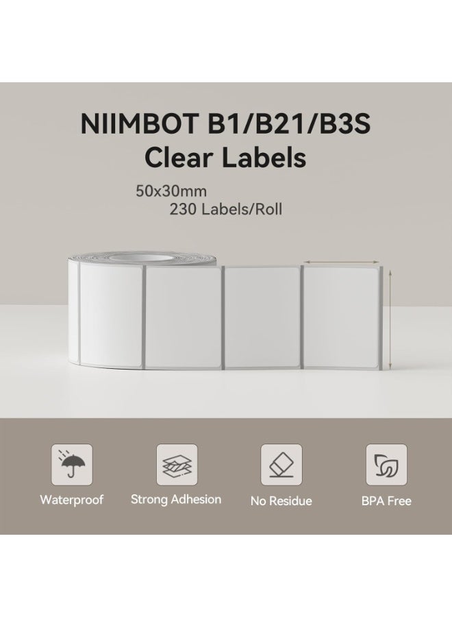 NIIMBOT B21/B1/B3S/B21Pro Label Maker Tape Waterproof Tape Label Paper Clear Label Paper Thermal Sticker Paper for Barcode Printing 50*30mm, Clear - Image 2
