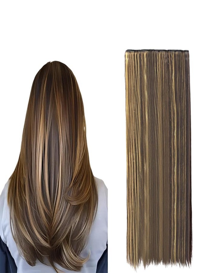 VIVIAN Women and Girls Golden Highlight 5 Clips Based 24 inch Straight Synthetic Hair Highlight Halo Extensions Multicolor Pack Of 1pcs - Image 1