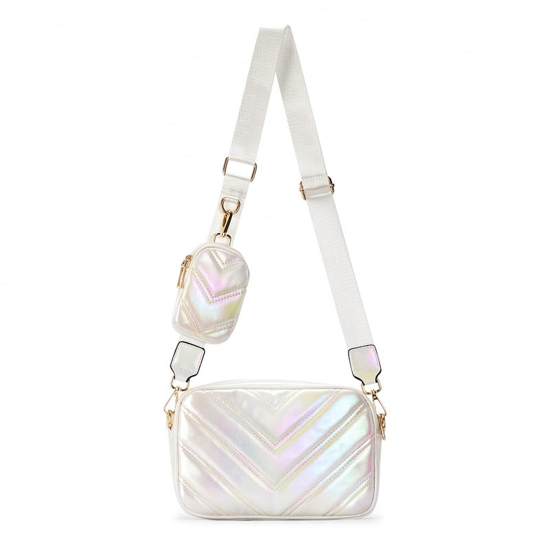 Herald Chevron Quilted Small Crossbody Bag with Coin Purse Pouch, Women Square Camera Side Shoulder 2 Size Handbags (Colorful White) - Image 1