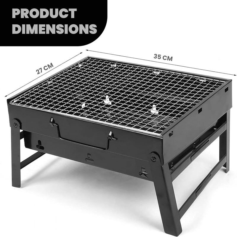 ORILEY شواية فحم محمولة ثقيلة | 12 سيخ | 1 منفاخ هواء | 1 ملعقة و 1 فرشاة زيت أدوات شواء قابلة للطي للاستخدام المنزلي في الهواء الطلق للتخييم والنزهات والسفر والطهي (مجموعة من 1، أسود) - Image 3