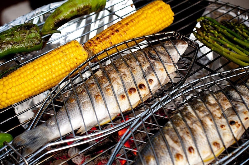 Lomesh Stainless Steel Portable Barbecue Fish BBQ Grill Net Basket Roast Plated Grilling Tray with Wooden Handle and Clip Suitable for Grilling Fish Meat or Veggies - Image 5