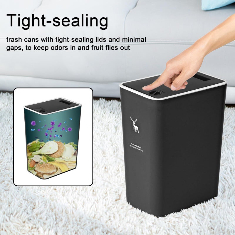 XPIY Trash Can with Lid, 2 Pack 4 Gallons/15 Liters Garbage Can with Press Top, Small Trash Can Dog Proof, Plastic Trash Bin, Waste Basket for Bathroom|Kitchen|Bedroom|Office (2, Black) - Image 4