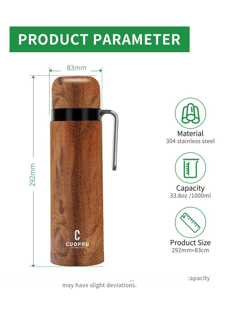 كوبرو ترمس شاي يربا ماتي، قارورة مفرغة من الهواء، معزولة حراريًا، مصنوعة لون الخشب، سعة 1000 مل - Image 2