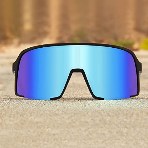 MAXJULI Polarized Sunglasses for Men Women, Windproof Outdoor Sports Cycling Running UV400 Protection Sun Glasses 8133 (Black/Blue Lens) - Image 2
