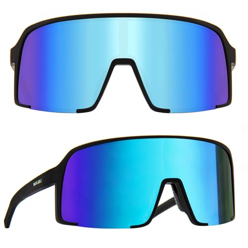 MAXJULI Polarized Sunglasses for Men Women, Windproof Outdoor Sports Cycling Running UV400 Protection Sun Glasses 8133 (Black/Blue Lens) - Image 1