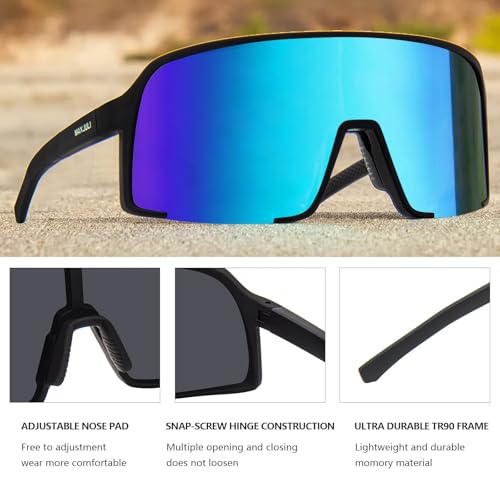 MAXJULI Polarized Sunglasses for Men Women, Windproof Outdoor Sports Cycling Running UV400 Protection Sun Glasses 8133 (Black/Blue Lens) - Image 3