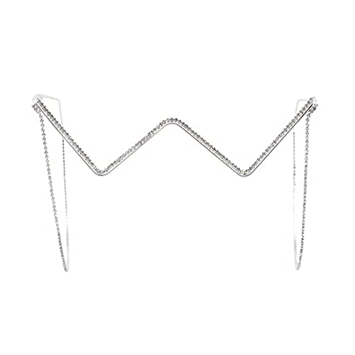 Naimo Sparkling Rhinestone No Lens Sunglasses Diamond Decor V Shape Metal Half Glasses Frame with Chain - Image 3
