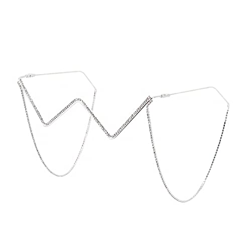 Naimo Sparkling Rhinestone No Lens Sunglasses Diamond Decor V Shape Metal Half Glasses Frame with Chain - Image 1