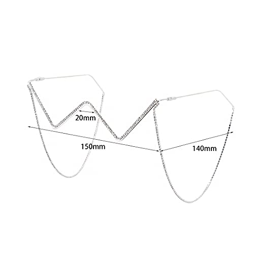 Naimo Sparkling Rhinestone No Lens Sunglasses Diamond Decor V Shape Metal Half Glasses Frame with Chain - Image 2