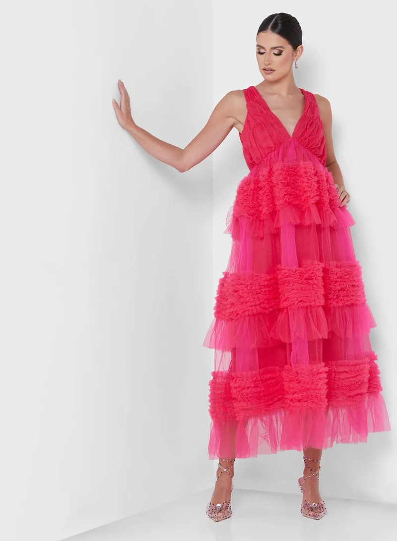 Amy Lynn Ruffle Mesh Detail Dress