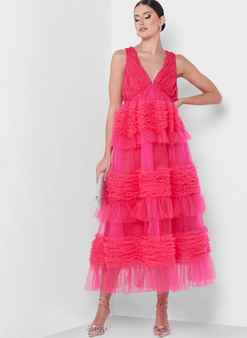 Amy Lynn Ruffle Mesh Detail Dress