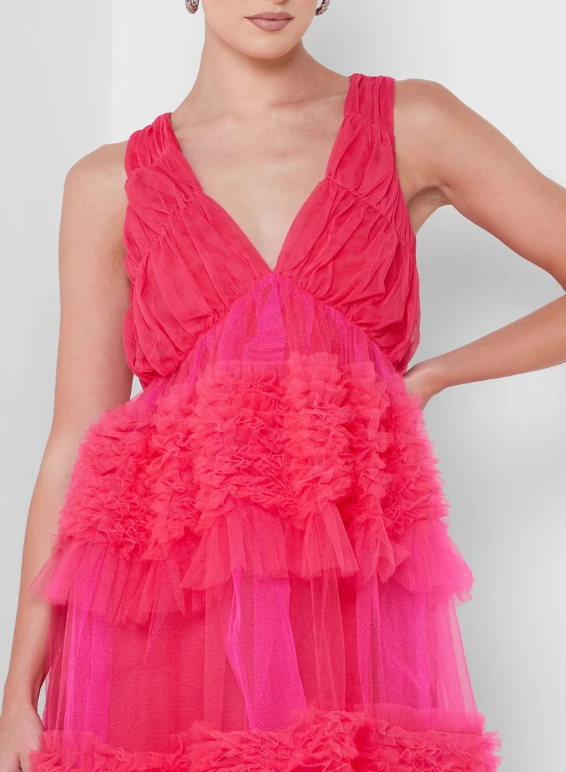 Amy Lynn Ruffle Mesh Detail Dress