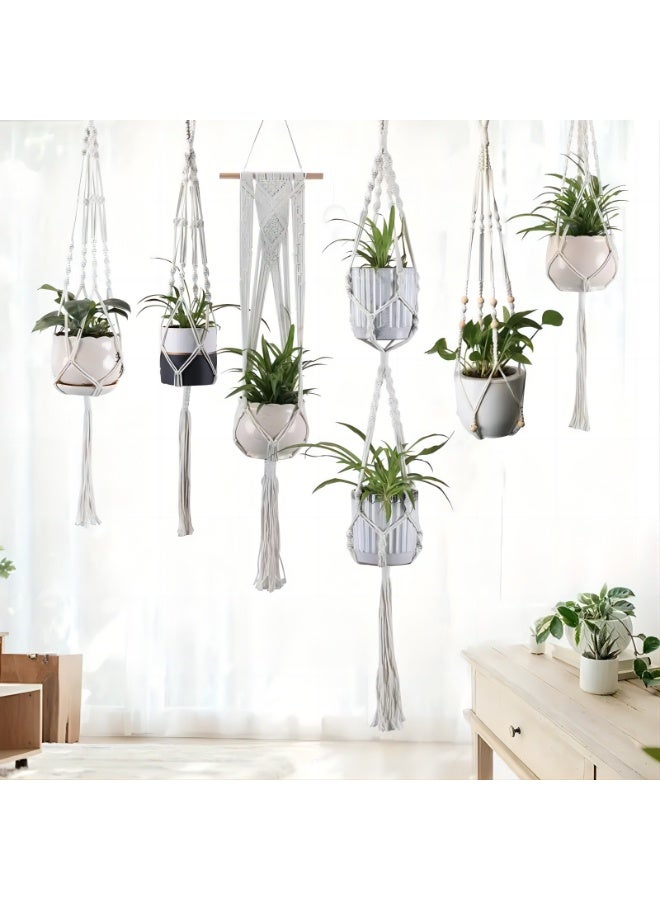 6-piece Bohemian-style hanging plant basket set, handwoven plant basket, vertical indoor hanging planter set with ceiling and wall hooks, suitable for home garden decoration. - Image 2