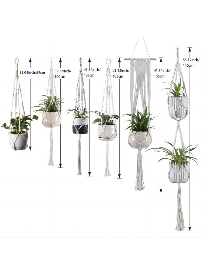 6-piece Bohemian-style hanging plant basket set, handwoven plant basket, vertical indoor hanging planter set with ceiling and wall hooks, suitable for home garden decoration. - Image 4