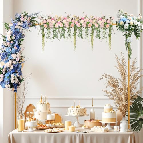Yonderfume Over The Table Rod Stand with Clamps Adjustable Table Balloon Arch Stand for Party Wedding Anniversary, 34” to 98.43” Length, 30.25” to 47.25” Height(Color:Gold) - Image 1
