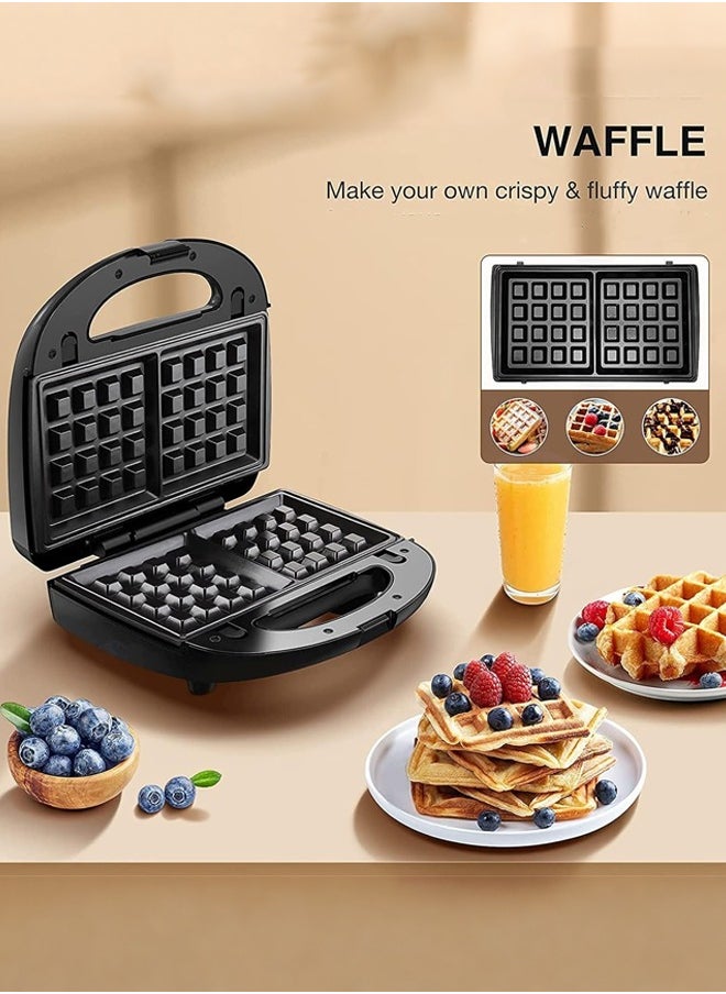 JAMAKY 3-In-1 Non-Stick Multi Snacks Maker With Sandwich/Electric Panini Press/Waffle Maker,Detachable Plates 1500W Black/Silver JMK2011  - Image 3