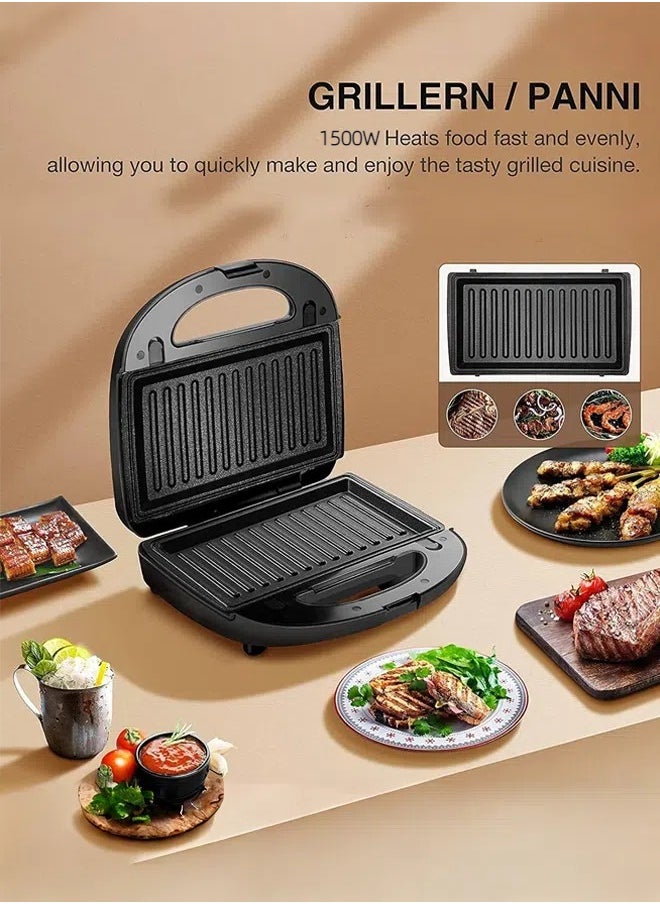 JAMAKY 3-In-1 Non-Stick Multi Snacks Maker With Sandwich/Electric Panini Press/Waffle Maker,Detachable Plates 1500W Black/Silver JMK2011  - Image 5
