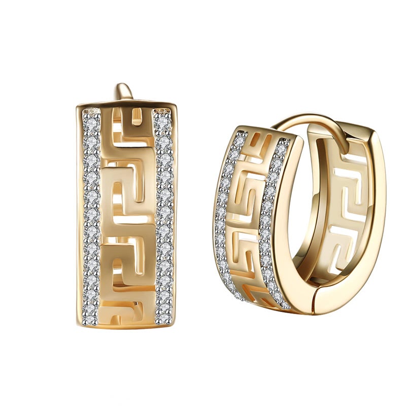 WSKFLY 14K Gold Plated Cubic Zirconia Hoop Earrings,Three Row Diamon | Arrows | Double Row of Diamonds Huggie Earrings for Women (Double row drill) - Image 1