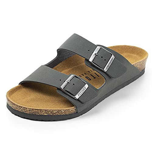 FITORY Mens Sandals, Arch Support Slides with Adjustable Buckle Straps and Cork Footbed Dark Gray Size 11 - Image 1