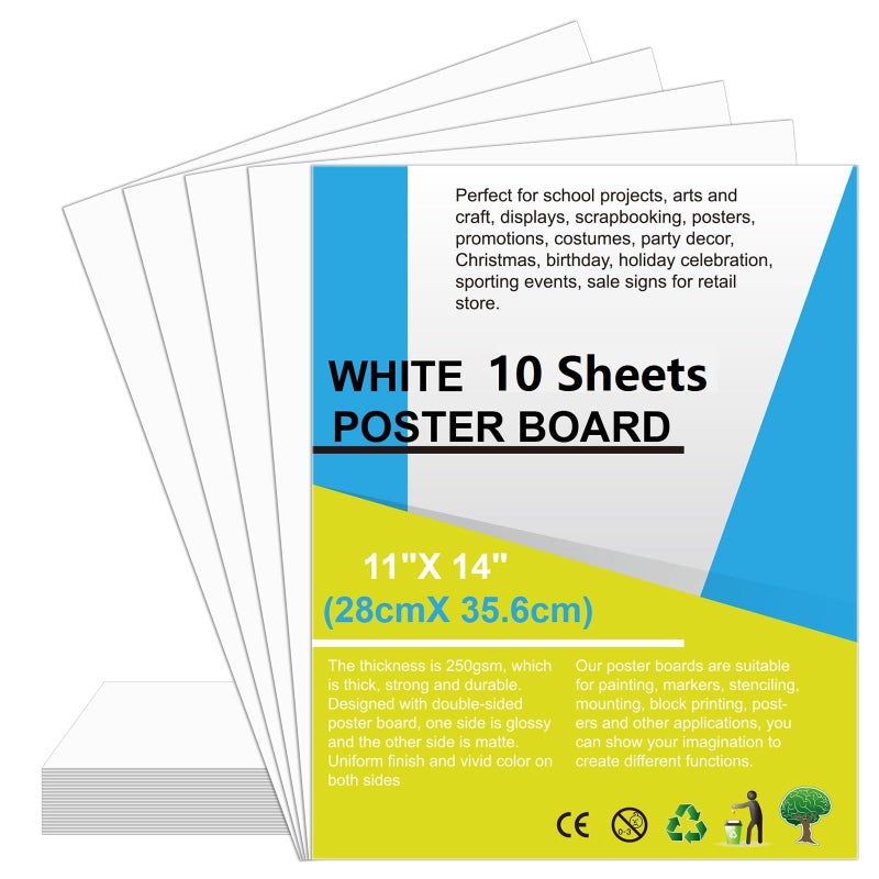 rookea 10Pcs Poster Board White Poster Paper Bulk 11" x 14", ROOKEA 250Gsm Thickness Vision Boards Smart Poster Board for School Arts Craft Projects Presentations Drawing Scrapbooking Blank Graphic Display - Image 1