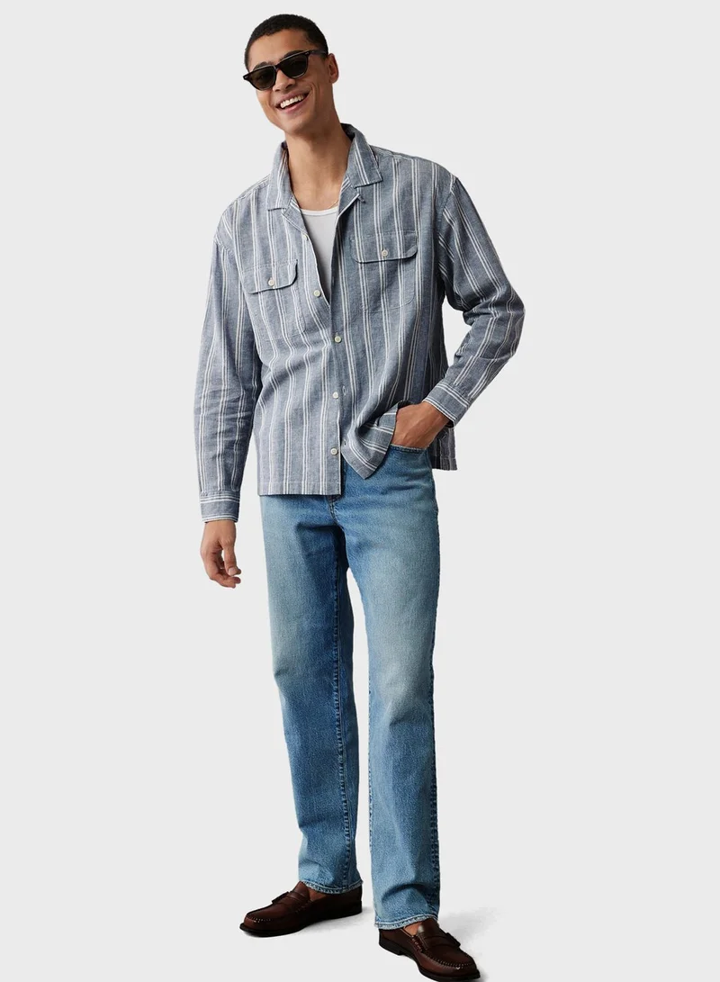 امريكان ايجل Linen-Blend Mechanic Regular Fit  Striped Shirt