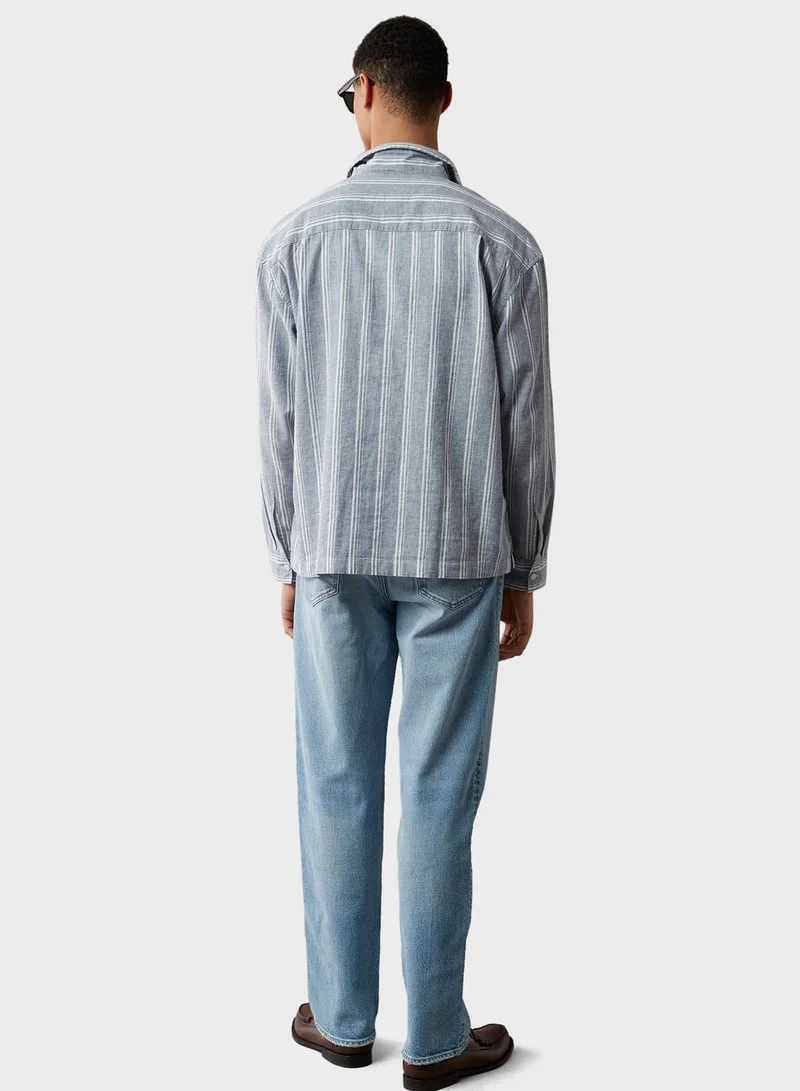 امريكان ايجل Linen-Blend Mechanic Regular Fit  Striped Shirt