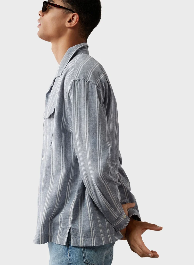 امريكان ايجل Linen-Blend Mechanic Regular Fit  Striped Shirt