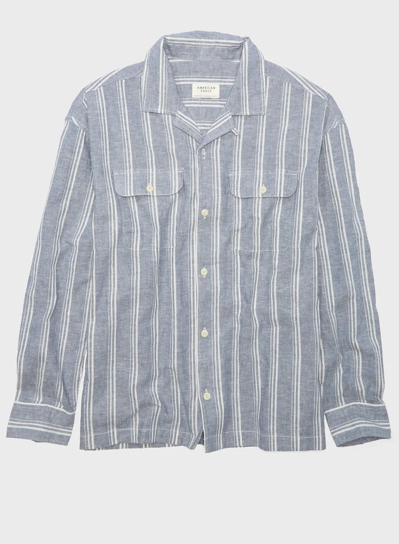 امريكان ايجل Linen-Blend Mechanic Regular Fit  Striped Shirt