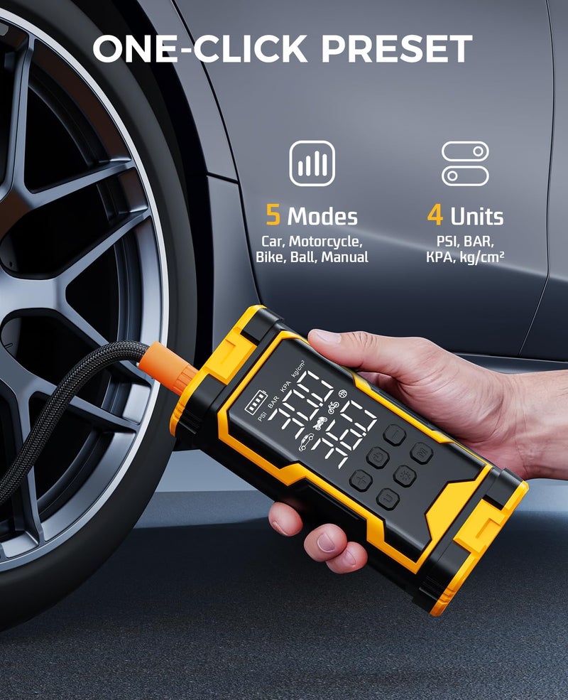 Pumptiva Tire Inflator Portable Air Compressor, 150PSI Cordless Air Pump with Smart Auto Stop & LED Light, 3X Fast Inflation Portable Tire Inflator for Car, Bike, Motorcycle, Balls & Outdoor Use - Image 5