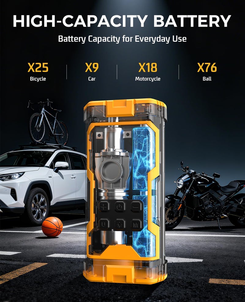 Pumptiva Tire Inflator Portable Air Compressor, 150PSI Cordless Air Pump with Smart Auto Stop & LED Light, 3X Fast Inflation Portable Tire Inflator for Car, Bike, Motorcycle, Balls & Outdoor Use - Image 2
