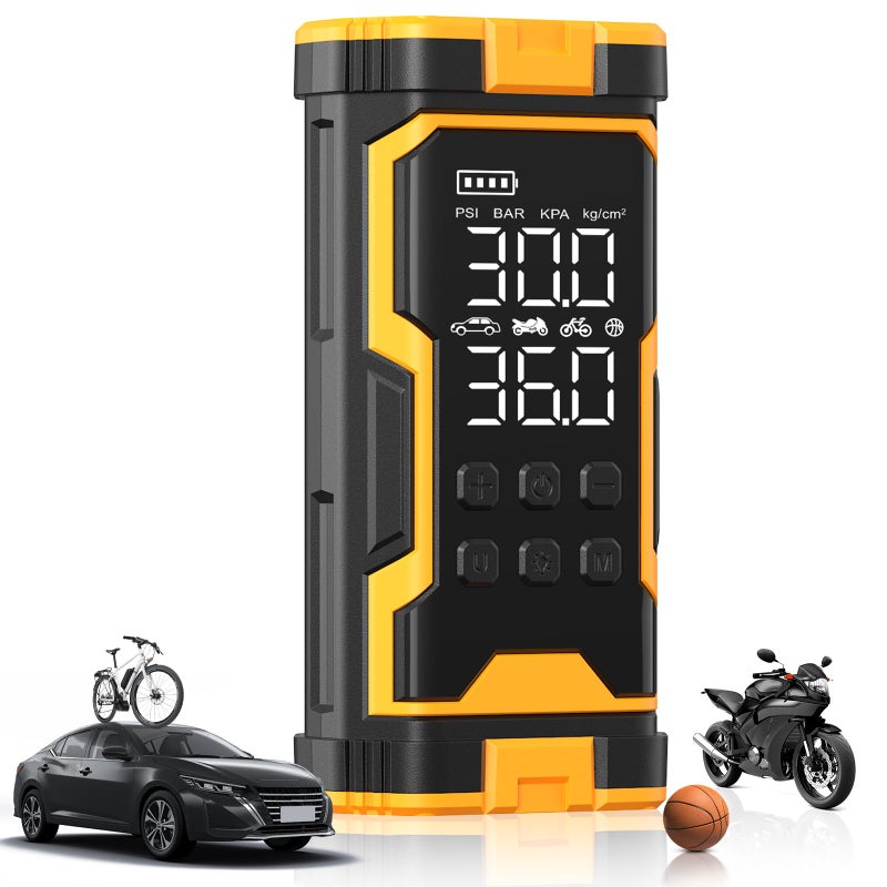 Pumptiva Tire Inflator Portable Air Compressor, 150PSI Cordless Air Pump with Smart Auto Stop & LED Light, 3X Fast Inflation Portable Tire Inflator for Car, Bike, Motorcycle, Balls & Outdoor Use - Image 1
