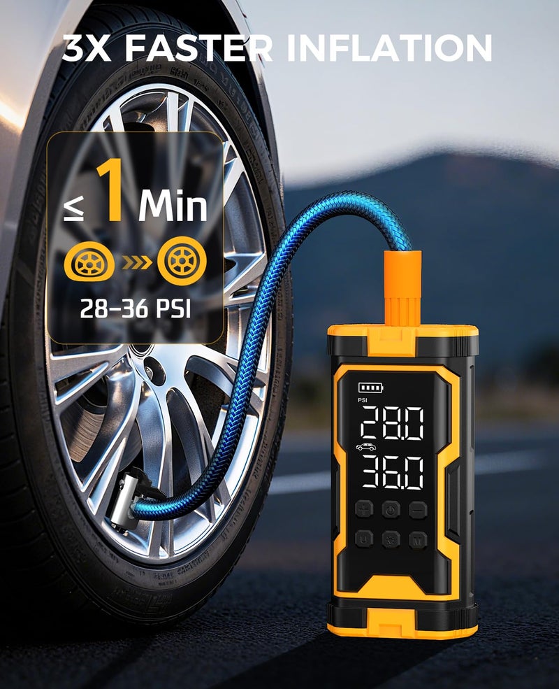 Pumptiva Tire Inflator Portable Air Compressor, 150PSI Cordless Air Pump with Smart Auto Stop & LED Light, 3X Fast Inflation Portable Tire Inflator for Car, Bike, Motorcycle, Balls & Outdoor Use - Image 3
