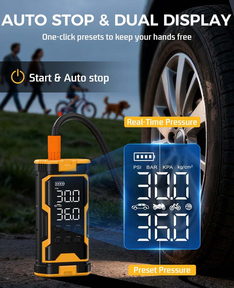 Pumptiva Tire Inflator Portable Air Compressor, 150PSI Cordless Air Pump with Smart Auto Stop & LED Light, 3X Fast Inflation Portable Tire Inflator for Car, Bike, Motorcycle, Balls & Outdoor Use - Image 4