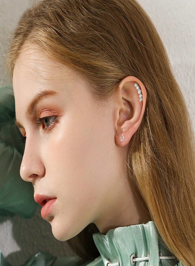 Staligue Stainless Steel Earrings,Staligue 19 Pairs Flat Back Earrings and Cartilage Hoop Earrings for Women Hypoallergenic Flat Back Stud Earrings Heart Opal Star Moon 20g Tiny Screw Back Cartilage Earring - Image 5