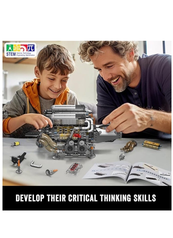 mould king 10131 W16 Engine Building Blocks Sets, V8 Engine Model kit That Run, Build Your Own STEM Model Engine, 16-Cylinder Car Engine Building Engineering Toys  - Image 5